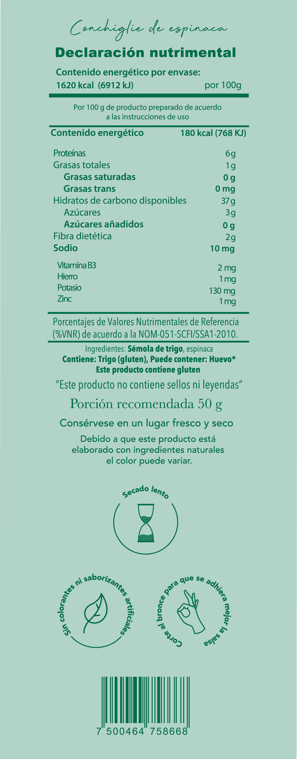 Conchiglie de espinaca natural