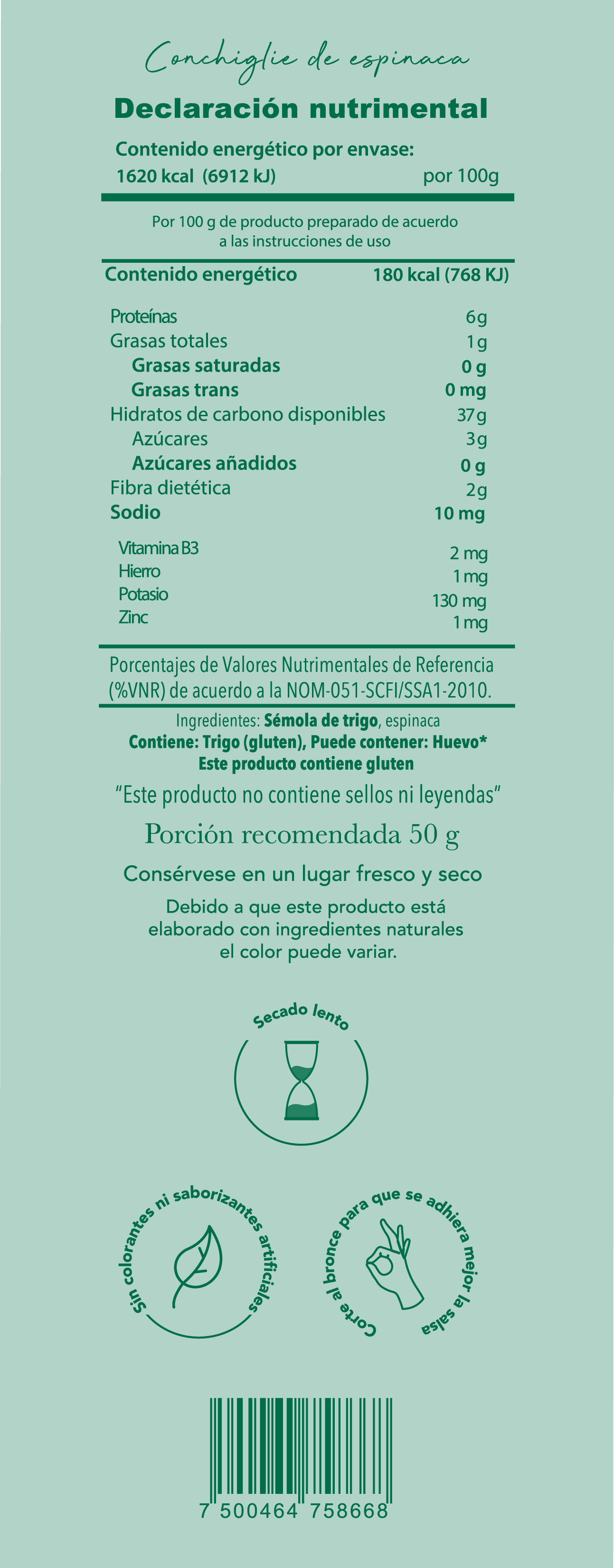 Conchiglie de espinaca natural